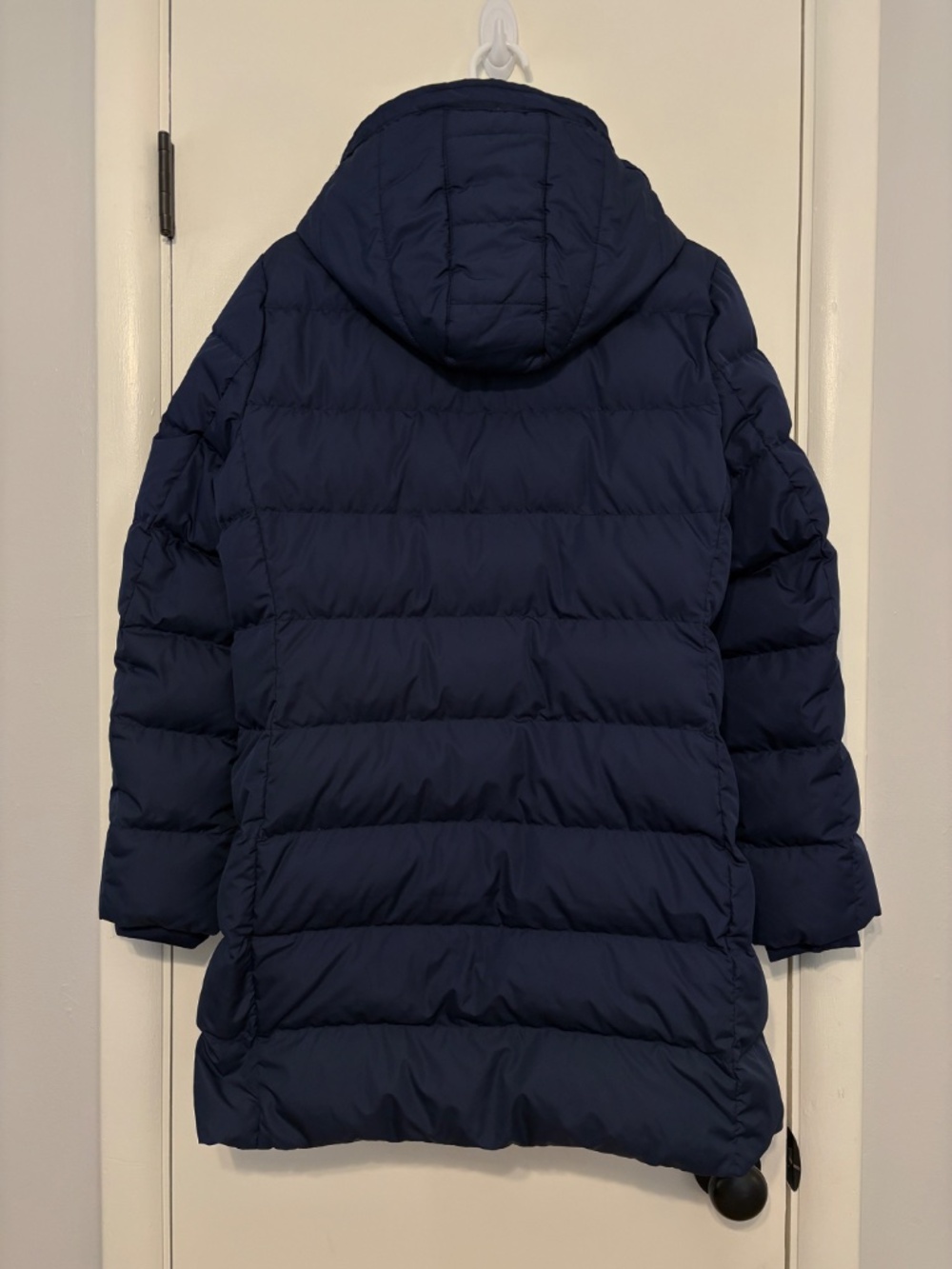 Lands' End Women's Long Quilted Down Puffer Parka Coat Navy Blue M Pockets Hood - Picture 5 of 10